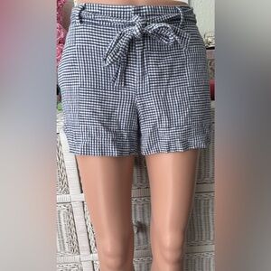Banana Republic Factory linen blend gingham mid rise shorts blue & white Size 2